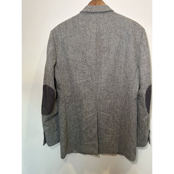 Stafford Gray Tweed Oversized Blazer Size 42 L– 70% Wool Elbow Patch Jacket Quie - Picture 3 of 13